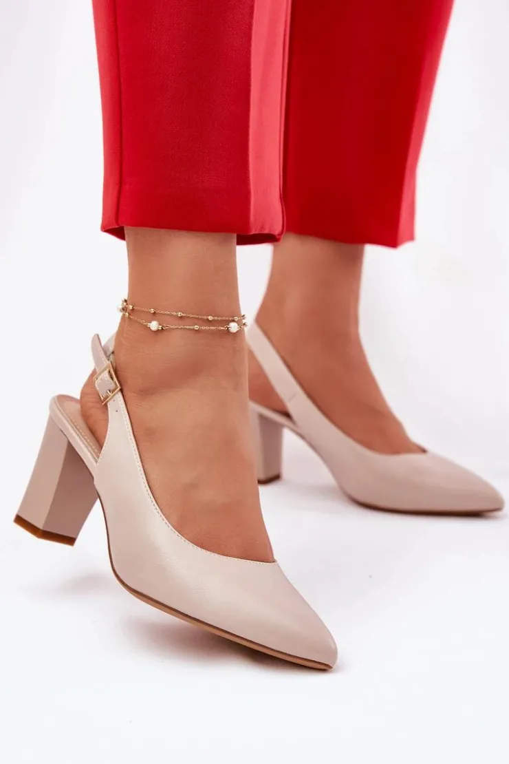 New Buty Sergio Leone Wygodne Czółenka Na Słupku Sergio Leone SK162 Beżowe Beżowy