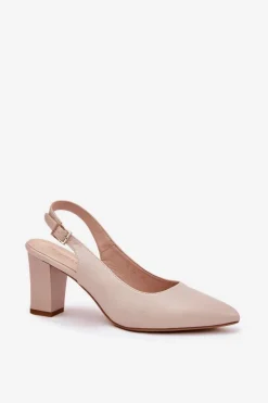 New Buty Sergio Leone Wygodne Czółenka Na Słupku Sergio Leone SK162 Beżowe Beżowy