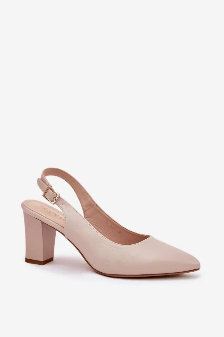 New Buty Sergio Leone Wygodne Czółenka Na Słupku Sergio Leone SK162 Beżowe Beżowy