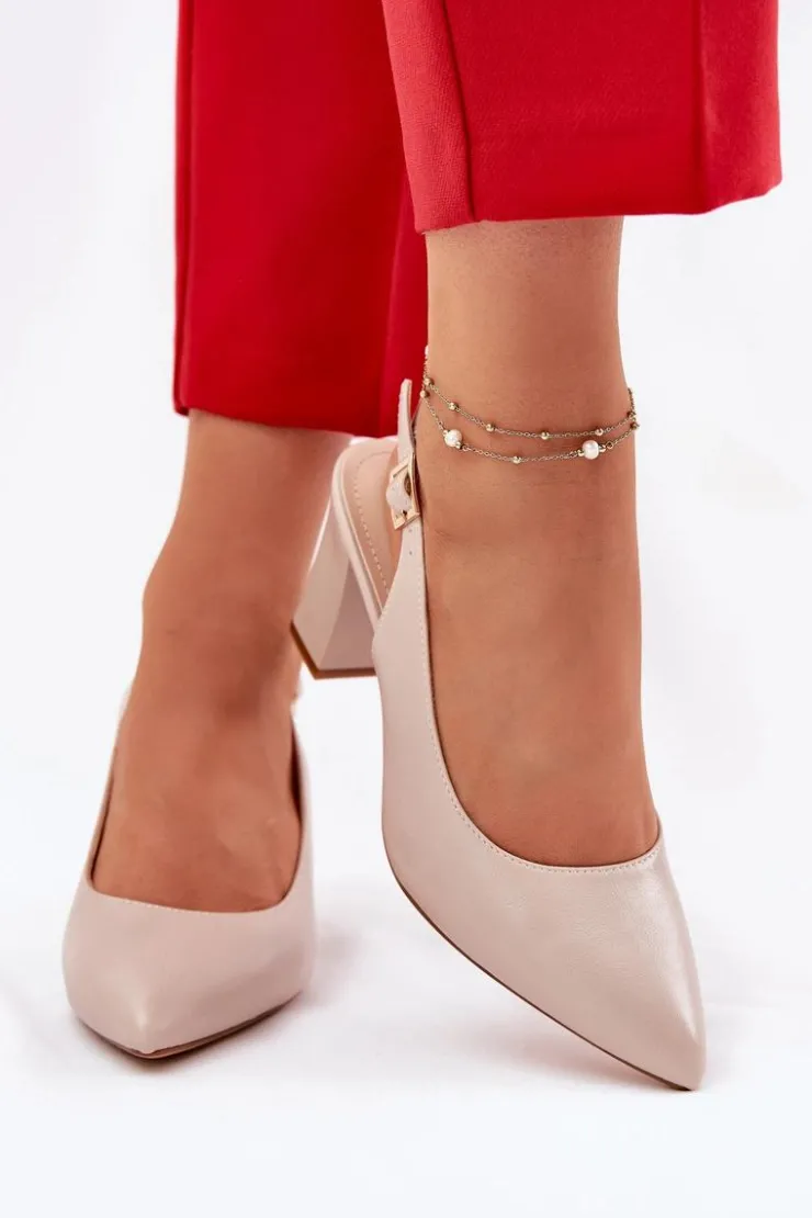 New Buty Sergio Leone Wygodne Czółenka Na Słupku Sergio Leone SK162 Beżowe Beżowy