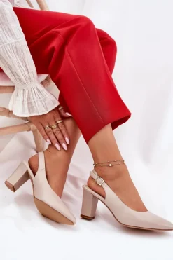 New Buty Sergio Leone Wygodne Czółenka Na Słupku Sergio Leone SK162 Beżowe Beżowy