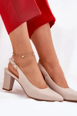 New Buty Sergio Leone Wygodne Czółenka Na Słupku Sergio Leone SK162 Beżowe Beżowy