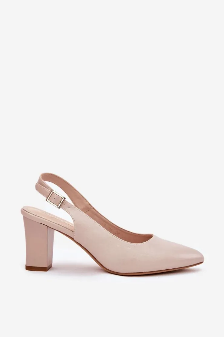 New Buty Sergio Leone Wygodne Czółenka Na Słupku Sergio Leone SK162 Beżowe Beżowy