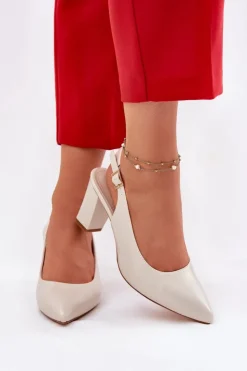 Buty Sergio Leone Czółenka Na Słupku|Czółenka Klasyczne*Wygodne Czółenka Na Słupku Sergio Leone SK162 Perłowe