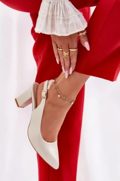 Buty Sergio Leone Czółenka Na Słupku|Czółenka Klasyczne*Wygodne Czółenka Na Słupku Sergio Leone SK162 Perłowe