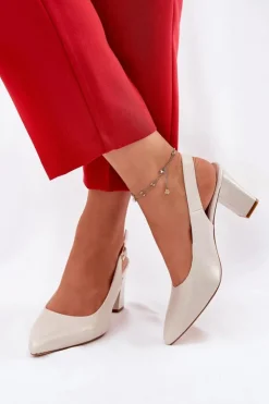 Buty Sergio Leone Czółenka Na Słupku|Czółenka Klasyczne*Wygodne Czółenka Na Słupku Sergio Leone SK162 Perłowe