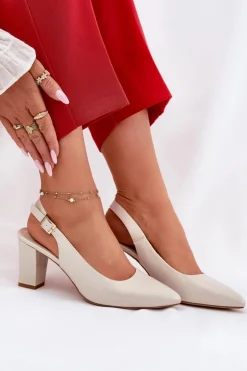 Buty Sergio Leone Czółenka Na Słupku|Czółenka Klasyczne*Wygodne Czółenka Na Słupku Sergio Leone SK162 Perłowe