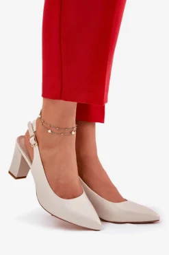 Buty Sergio Leone Czółenka Na Słupku|Czółenka Klasyczne*Wygodne Czółenka Na Słupku Sergio Leone SK162 Perłowe