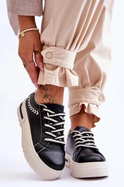 Discount Boto Wygodne Damskie Buty Sportowe Na Platformie Czarno-Beżowe Devan