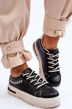 Discount Boto Wygodne Damskie Buty Sportowe Na Platformie Czarno-Beżowe Devan