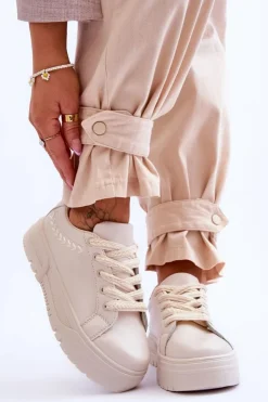 Boto Sneakersy Damskie*Wygodne Damskie Buty Sportowe Na Platformie Beżowe Devan