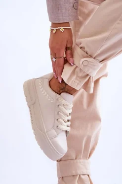 Boto Sneakersy Damskie*Wygodne Damskie Buty Sportowe Na Platformie Beżowe Devan