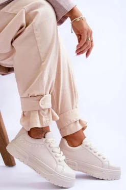 Boto Sneakersy Damskie*Wygodne Damskie Buty Sportowe Na Platformie Beżowe Devan