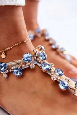 Boto Sandały Płaskie*Wygodne Damskie Sandały Japonki Z Ozdobami Niebieskie Briven