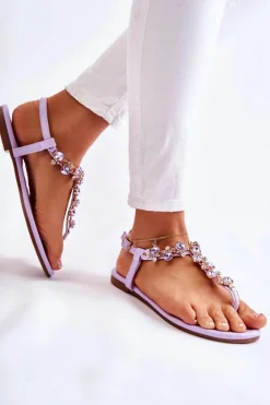 Outlet Boto Wygodne Damskie Sandały Japonki Z Ozdobami Fioletowe Briven