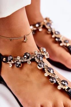 Boto Wygodne Damskie Sandały Japonki Z Ozdobami Czarne Briven