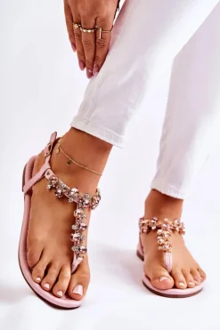 Damskie Boto Wygodne Damskie Sandały Japonki Z Ozdobami Różowe Briven