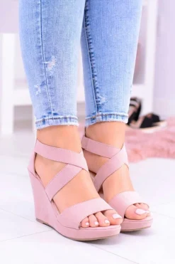 Sale Boto Wygodne Damskie Sandały Koturny Mirabet Pudrowy Róż