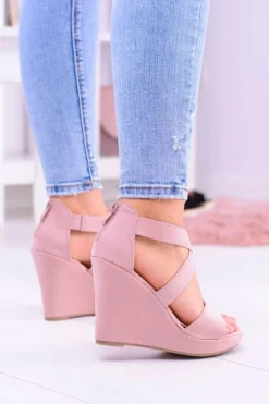 Sale Boto Wygodne Damskie Sandały Koturny Mirabet Pudrowy Róż