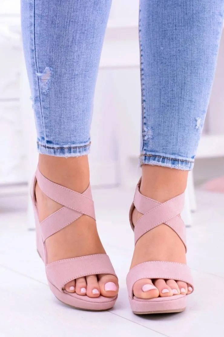 Sale Boto Wygodne Damskie Sandały Koturny Mirabet Pudrowy Róż