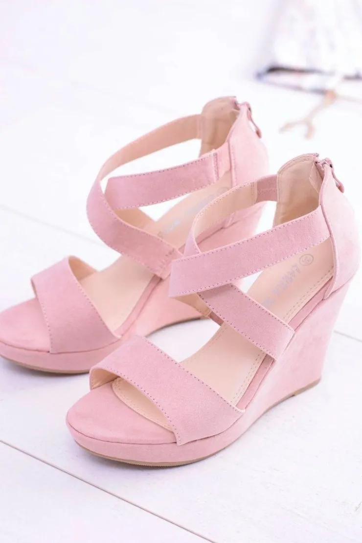 Sale Boto Wygodne Damskie Sandały Koturny Mirabet Pudrowy Róż