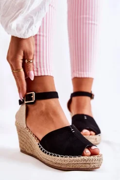 New Evento Wygodne Damskie Sandały Na Koturnie Czarne Dellia