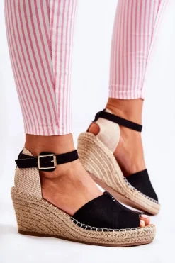 New Evento Wygodne Damskie Sandały Na Koturnie Czarne Dellia