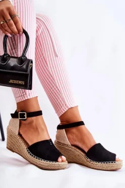 New Evento Wygodne Damskie Sandały Na Koturnie Czarne Dellia