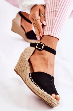 New Evento Wygodne Damskie Sandały Na Koturnie Czarne Dellia