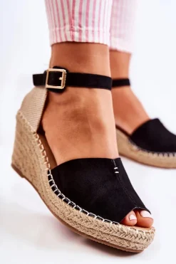 New Evento Wygodne Damskie Sandały Na Koturnie Czarne Dellia