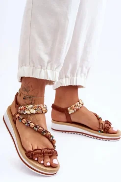 Damskie Boto Wygodne Damskie Sandały Na Koturnie Brązowe Jodie