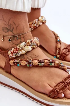 Damskie Boto Wygodne Damskie Sandały Na Koturnie Brązowe Jodie