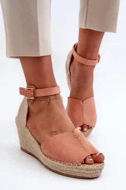 Evento Sandały Na Koturnie*Wygodne Damskie Sandały Na Koturnie Jasnoróżowe Dellia Różowy