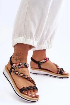 New Boto Wygodne Damskie Sandały Na Koturnie Czarne Jodie