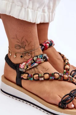 New Boto Wygodne Damskie Sandały Na Koturnie Czarne Jodie