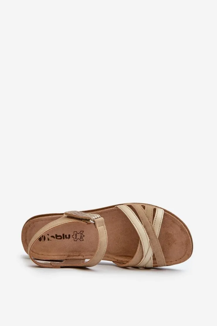 INBLU Sandały Na Koturnie|Sandały Płaskie*Wygodne I Lekkie Sandały Damskie Na Rzep CN000041 Beżowo-Złote