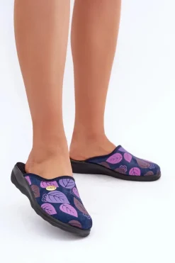 Damskie INBLU Wygodne Kapcie Damskie W Liście CU00005F Granatowe