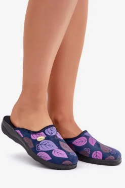 Damskie INBLU Wygodne Kapcie Damskie W Liście CU00005F Granatowe