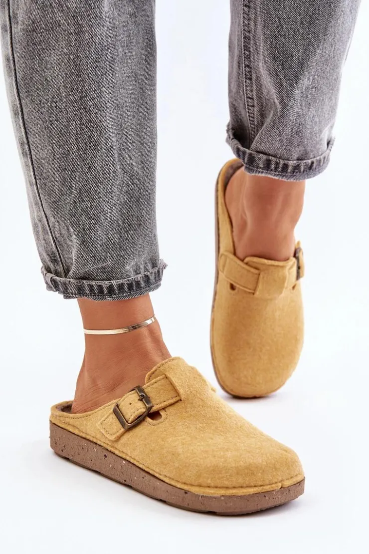 Hot INBLU Wygodne Kapcie Damskie Z Klamrą ED000019 Żółte