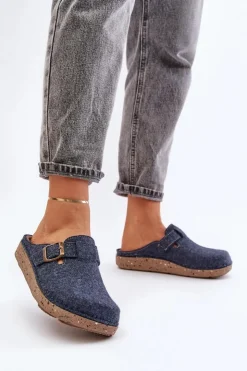 Damskie INBLU Wygodne Kapcie Damskie Z Klamrą ED000019 Granatowe