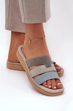 Discount Evento Wygodne Klapki Damskie Beżowo-Niebieskie Oxena