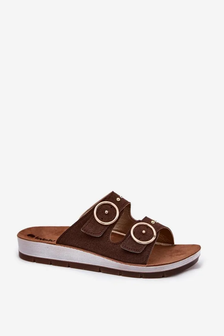 Online INBLU Wygodne Klapki Damskie CP000054 Brązowe Brązowy