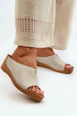 INBLU Klapki Na Koturnie|Klapki Na Obcasie*Wygodne Klapki Damskie Na Koturnie NG000002 Beżowe Beżowy