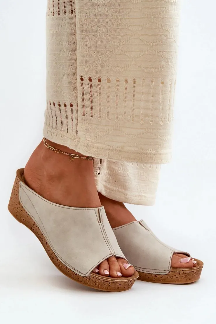 INBLU Klapki Na Koturnie|Klapki Na Obcasie*Wygodne Klapki Damskie Na Koturnie NG000002 Beżowe Beżowy