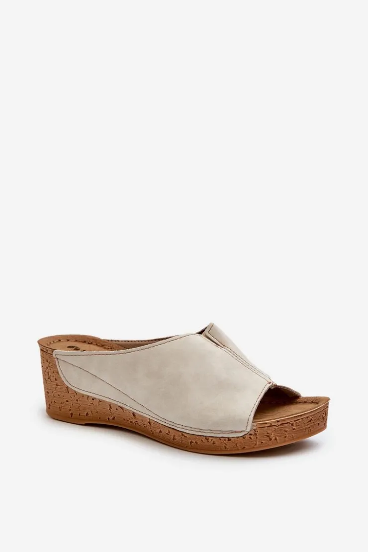 INBLU Klapki Na Koturnie|Klapki Na Obcasie*Wygodne Klapki Damskie Na Koturnie NG000002 Beżowe Beżowy