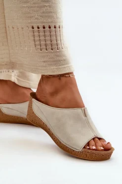 INBLU Klapki Na Koturnie|Klapki Na Obcasie*Wygodne Klapki Damskie Na Koturnie NG000002 Beżowe Beżowy