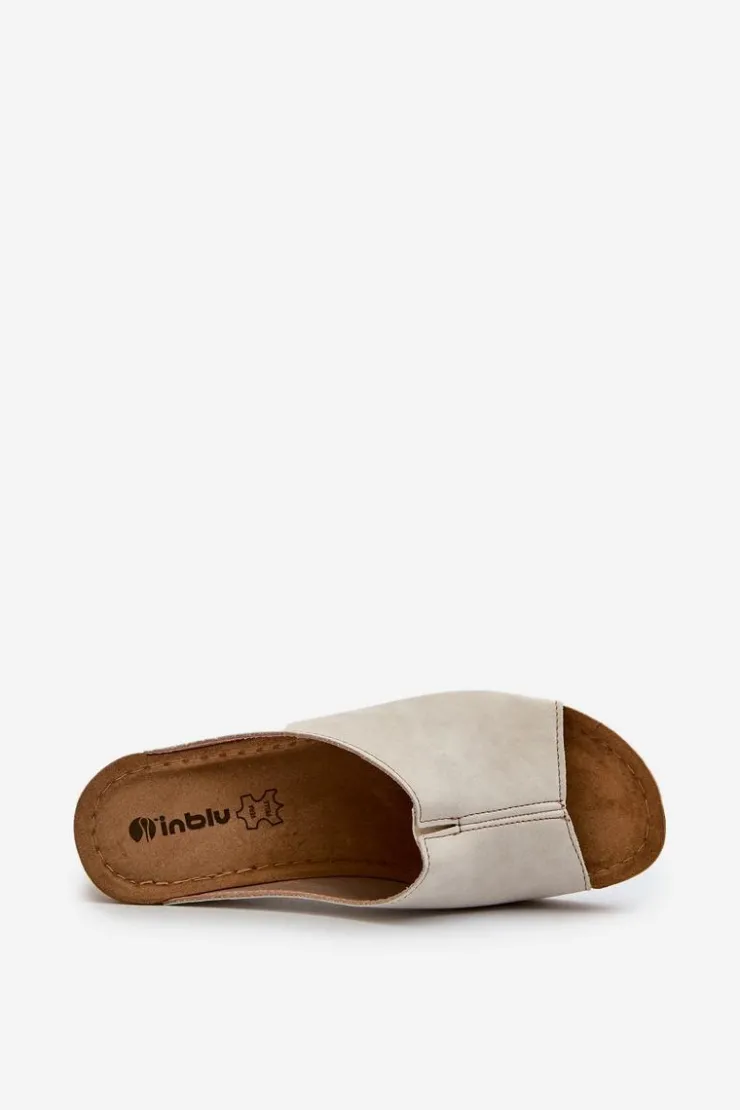 INBLU Klapki Na Koturnie|Klapki Na Obcasie*Wygodne Klapki Damskie Na Koturnie NG000002 Beżowe Beżowy