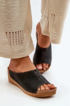 INBLU Klapki Na Obcasie|Klapki Na Koturnie*Wygodne Klapki Damskie Na Koturnie NG000002 Czarne Czarny