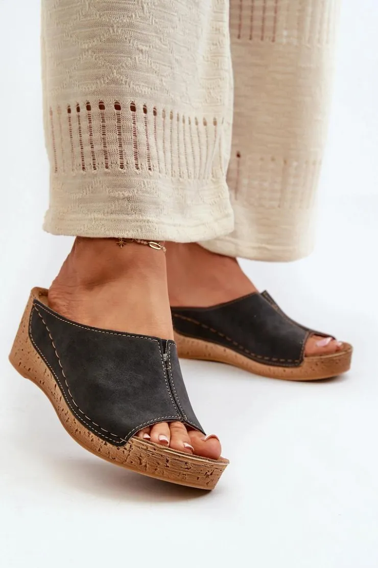 INBLU Klapki Na Obcasie|Klapki Na Koturnie*Wygodne Klapki Damskie Na Koturnie NG000002 Czarne Czarny