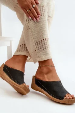 INBLU Klapki Na Obcasie|Klapki Na Koturnie*Wygodne Klapki Damskie Na Koturnie NG000002 Czarne Czarny